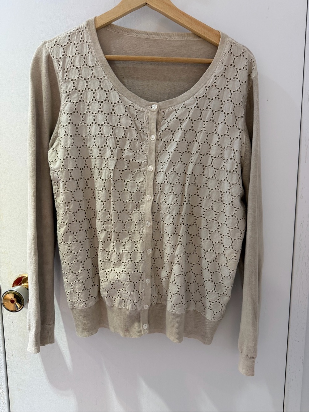 Beige Eyelet Button-Front Cardigan size L